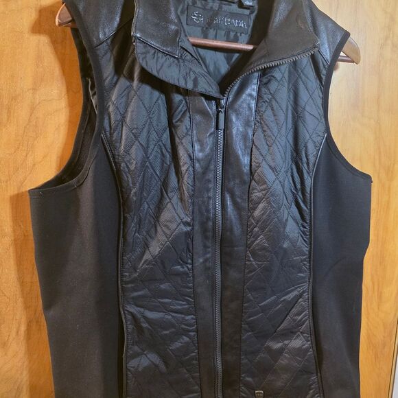 Harley-Davidson Women's XL Quilted Black Faux Leather Vest Bikercore Ripstop - Picture 10 of 10